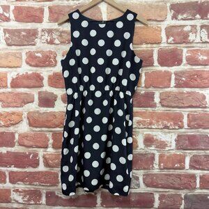 J Crew Dress Womens 8 Dark Blue Navy White Polka Dot Casual Career Zip Up